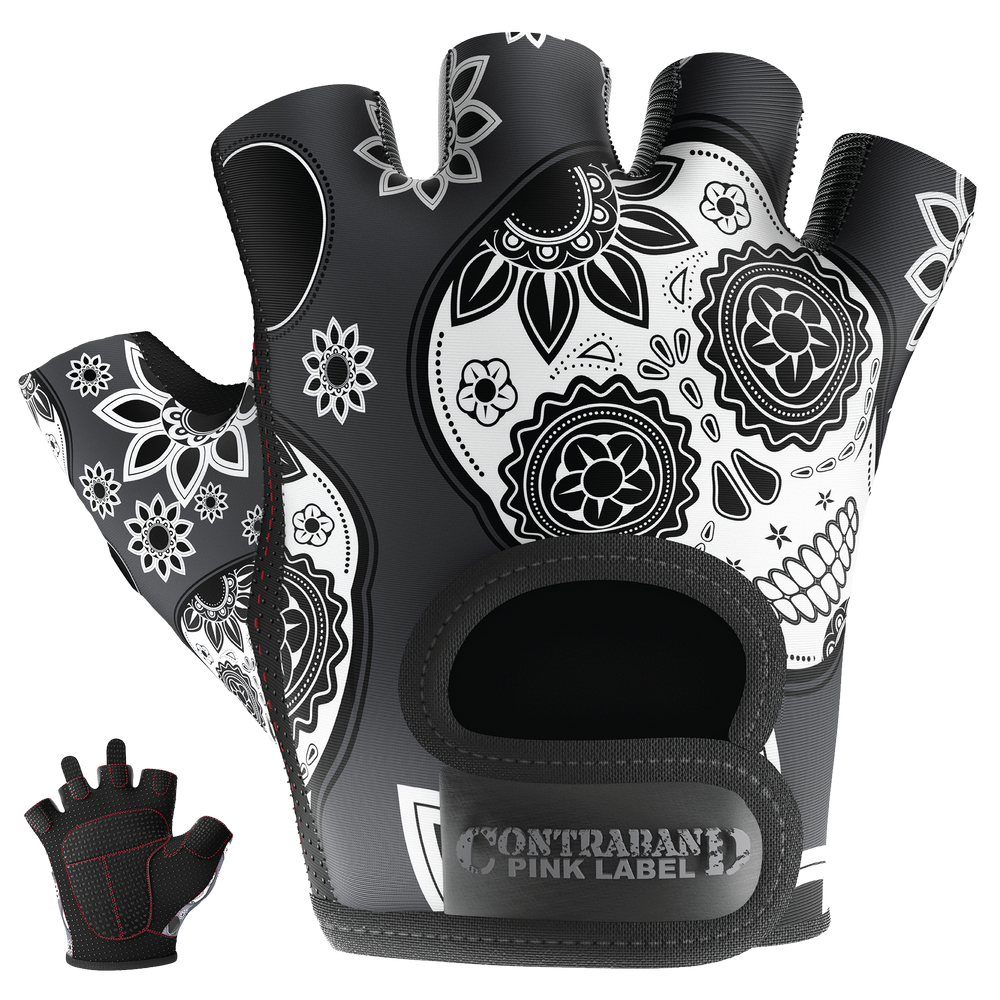 Contraband Pink Label 5237 Womens Sugar Skull Designer Lifting Gloves