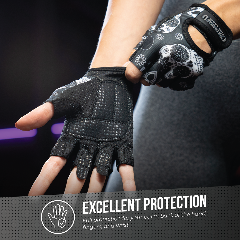 Contraband Pink Label 5237 Womens Sugar Skull Designer Lifting Gloves