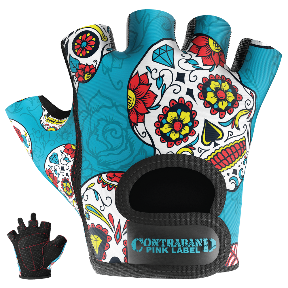 Contraband Pink Label 5237 Womens Sugar Skull Designer Lifting Gloves