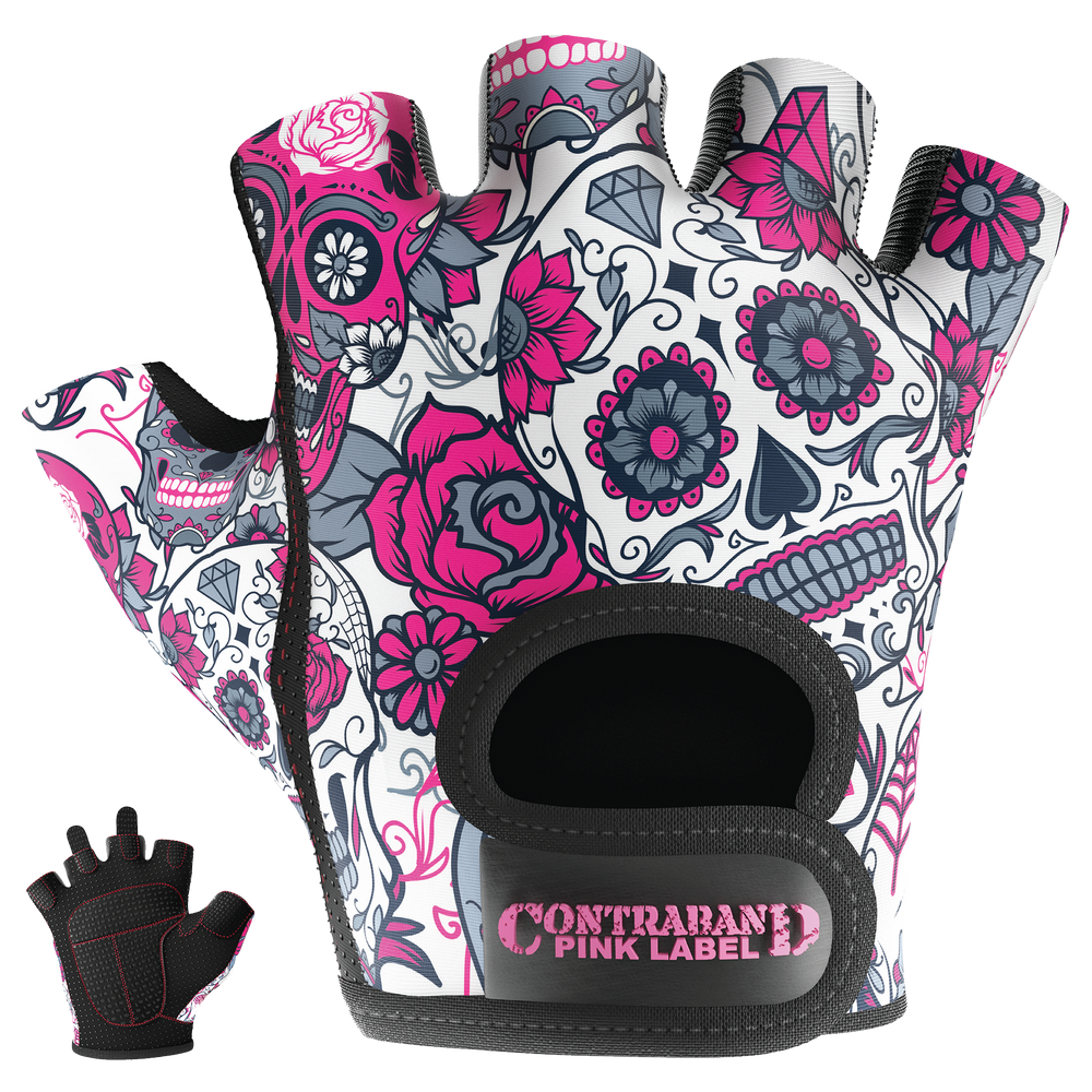 Contraband Pink Label 5237 Womens Sugar Skull Designer Lifting Gloves