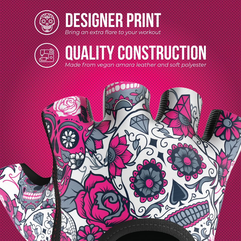 Contraband Pink Label 5237 Womens Sugar Skull Designer Lifting Gloves