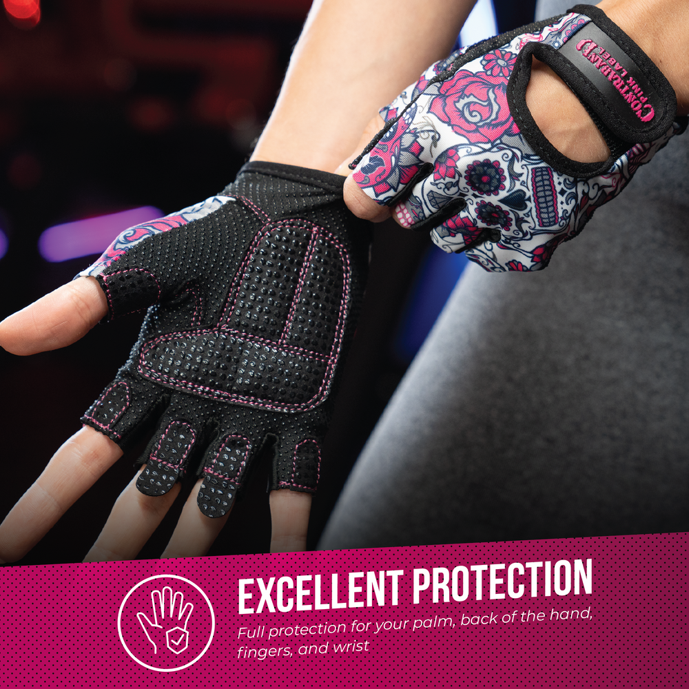 Contraband Pink Label 5237 Womens Sugar Skull Designer Lifting Gloves