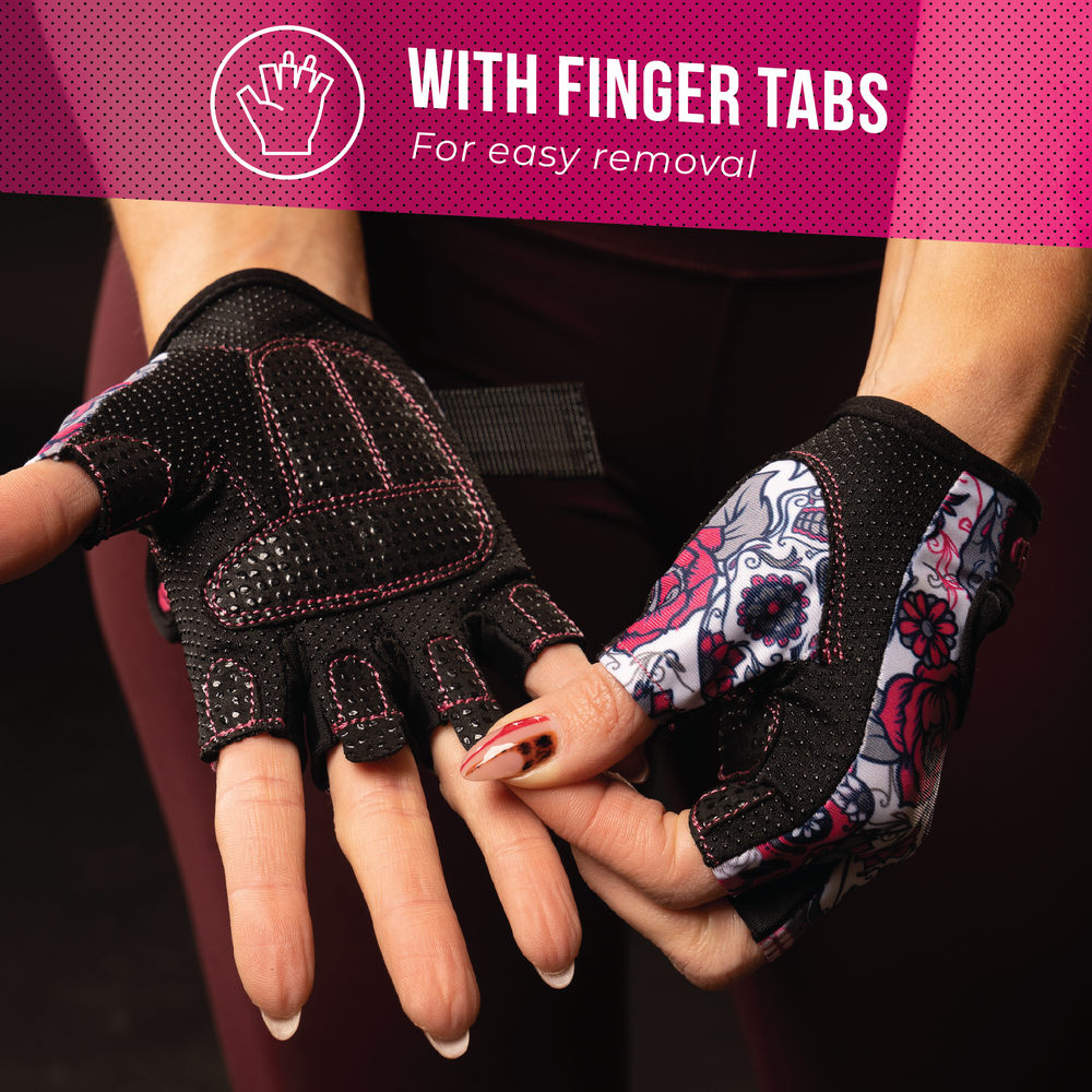 Contraband Pink Label 5237 Womens Sugar Skull Designer Lifting Gloves