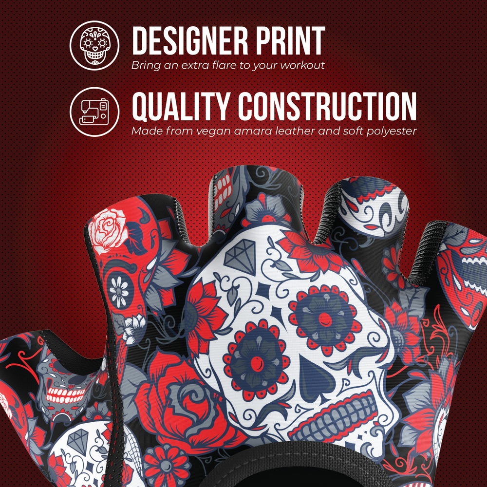 Contraband Pink Label 5237 Womens Sugar Skull Designer Lifting Gloves