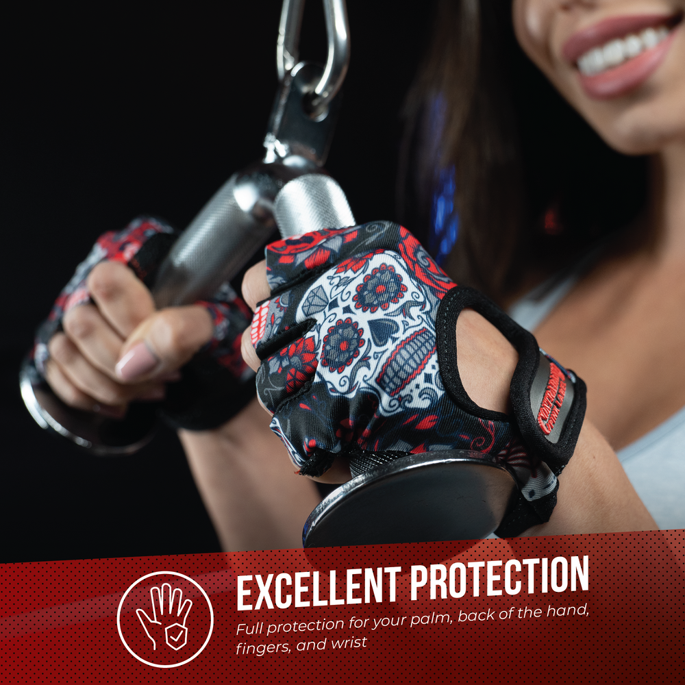 Contraband Pink Label 5237 Womens Sugar Skull Designer Lifting Gloves