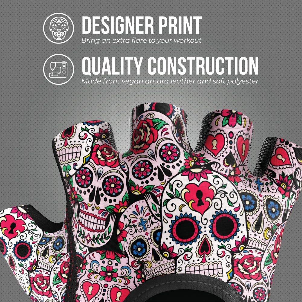 Contraband Pink Label 5237 Womens Sugar Skull Designer Lifting Gloves