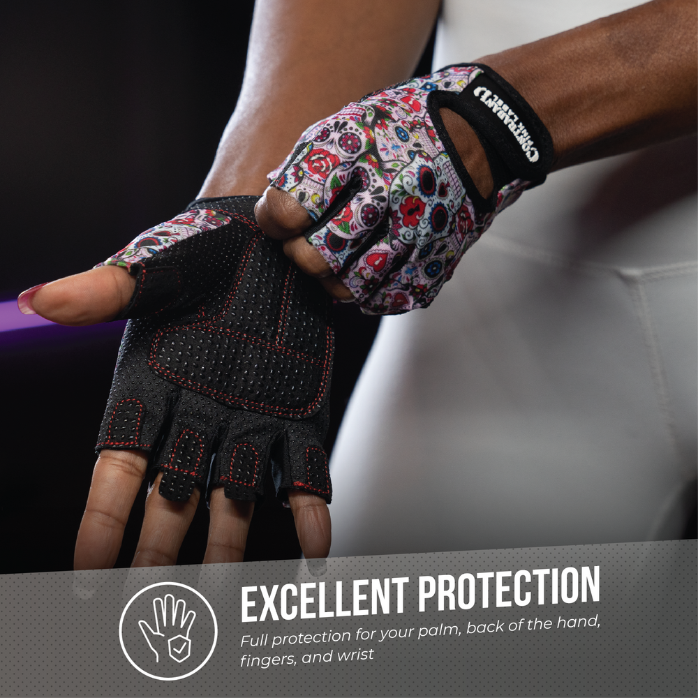 Contraband Pink Label 5237 Womens Sugar Skull Designer Lifting Gloves