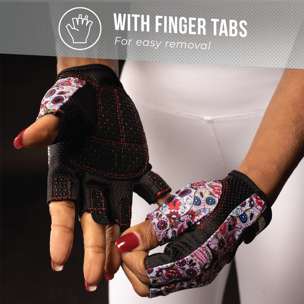 Contraband Pink Label 5237 Womens Sugar Skull Designer Lifting Gloves