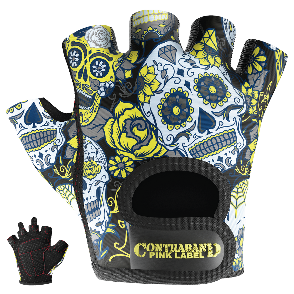 Contraband Pink Label 5237 Womens Sugar Skull Designer Lifting Gloves