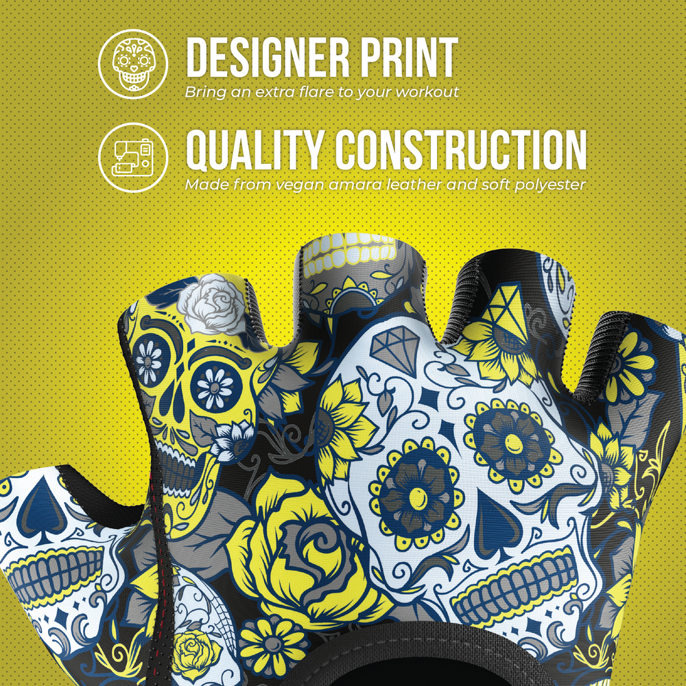 Contraband Pink Label 5237 Womens Sugar Skull Designer Lifting Gloves