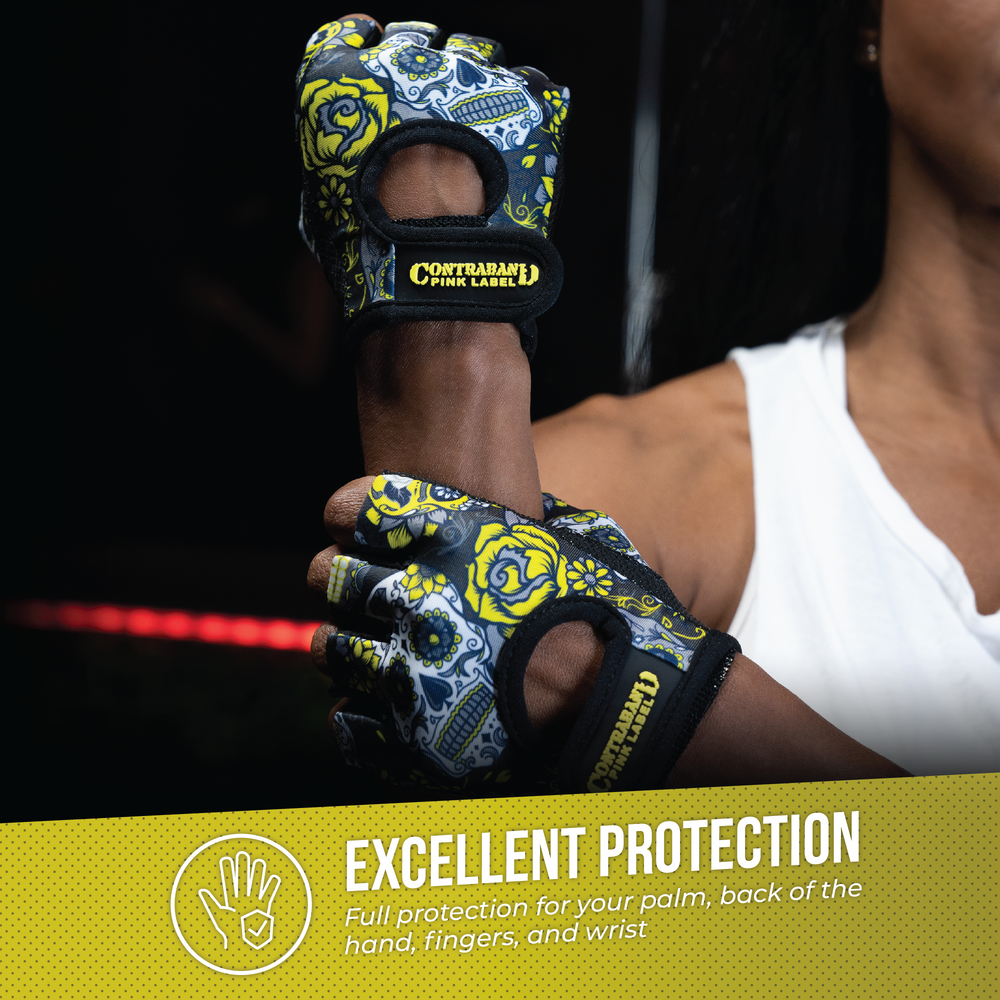 Contraband Pink Label 5237 Womens Sugar Skull Designer Lifting Gloves