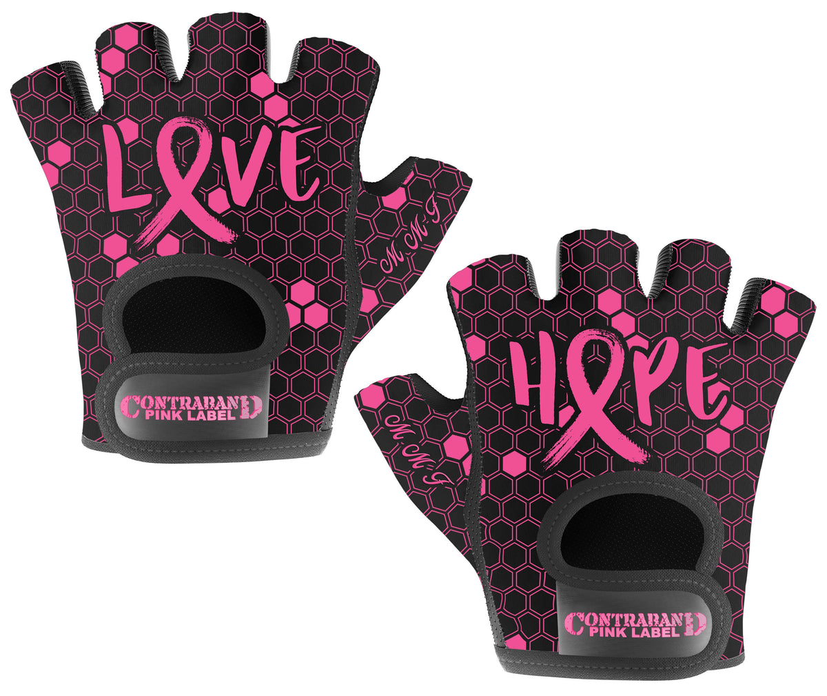 Contraband Pink Label Limited Edition Breast Cancer Hope/Love Print Lifting & Rowing Gloves w/ Grip-Lock™ Padding (Pair)