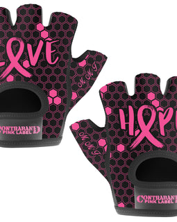 Contraband Pink Label Limited Edition Breast Cancer Hope/Love Print Lifting & Rowing Gloves w/ Grip-Lock™ Padding (Pair)