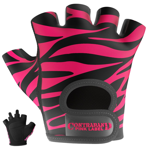 Zebra lifting gloves, back and palm, Black/Pink