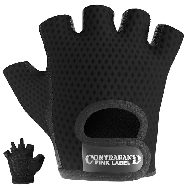 Diamond mesh lifting gloves, back and palm, Black