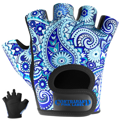 Paisley lifting gloves, back and palm, Blue