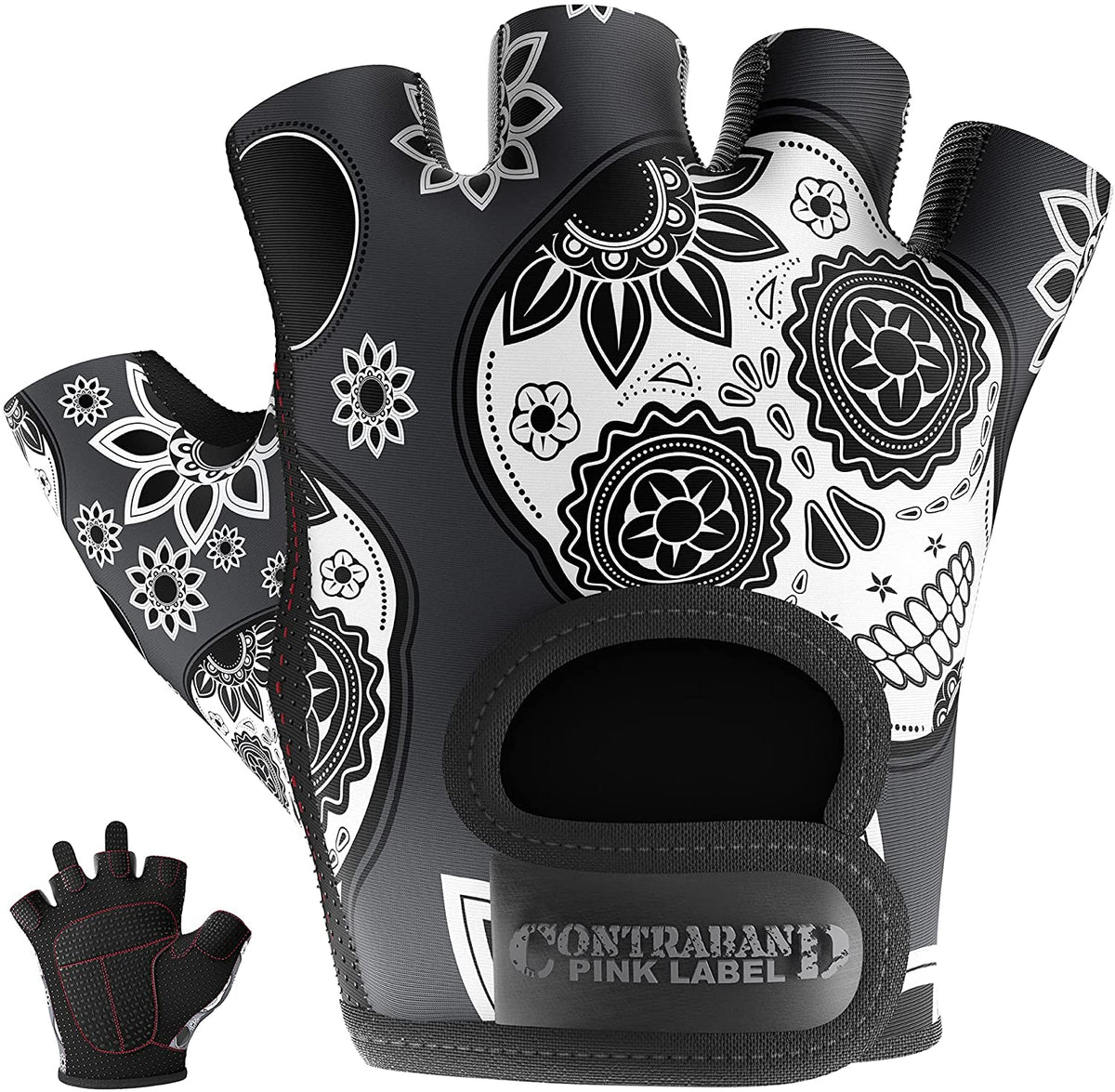 Contraband Pink Label 5237 Womens Design Series Sugar Skull Lifting Gloves (Pair)